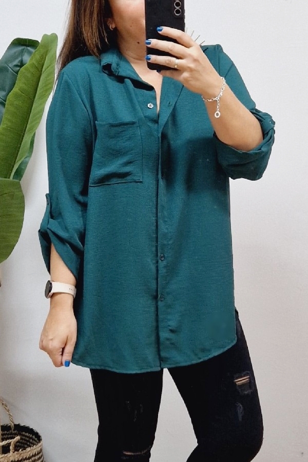 Camisa Larga Basic Verde Azulado