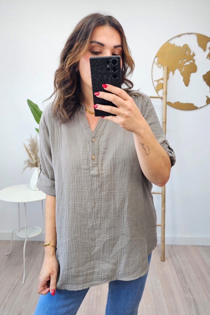 Blusa Mao Algodon Taupe