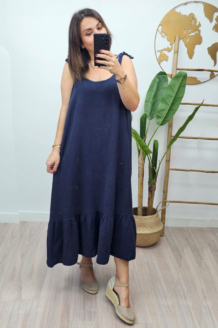 Vestido Tirante Viscosa Marino