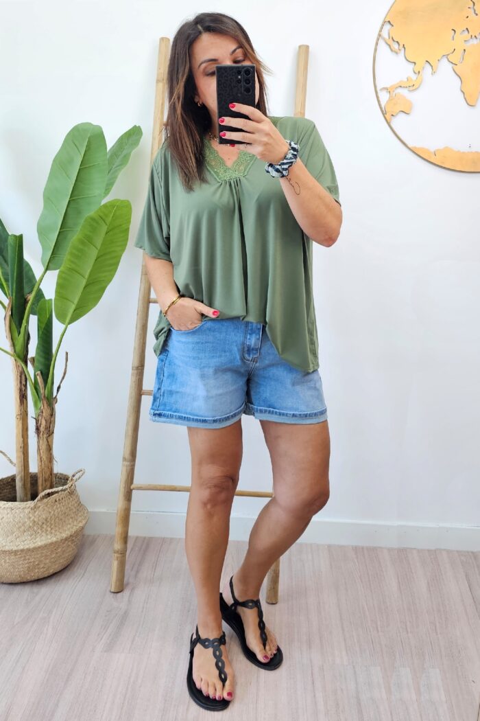 Top Encaje Punto Kaki