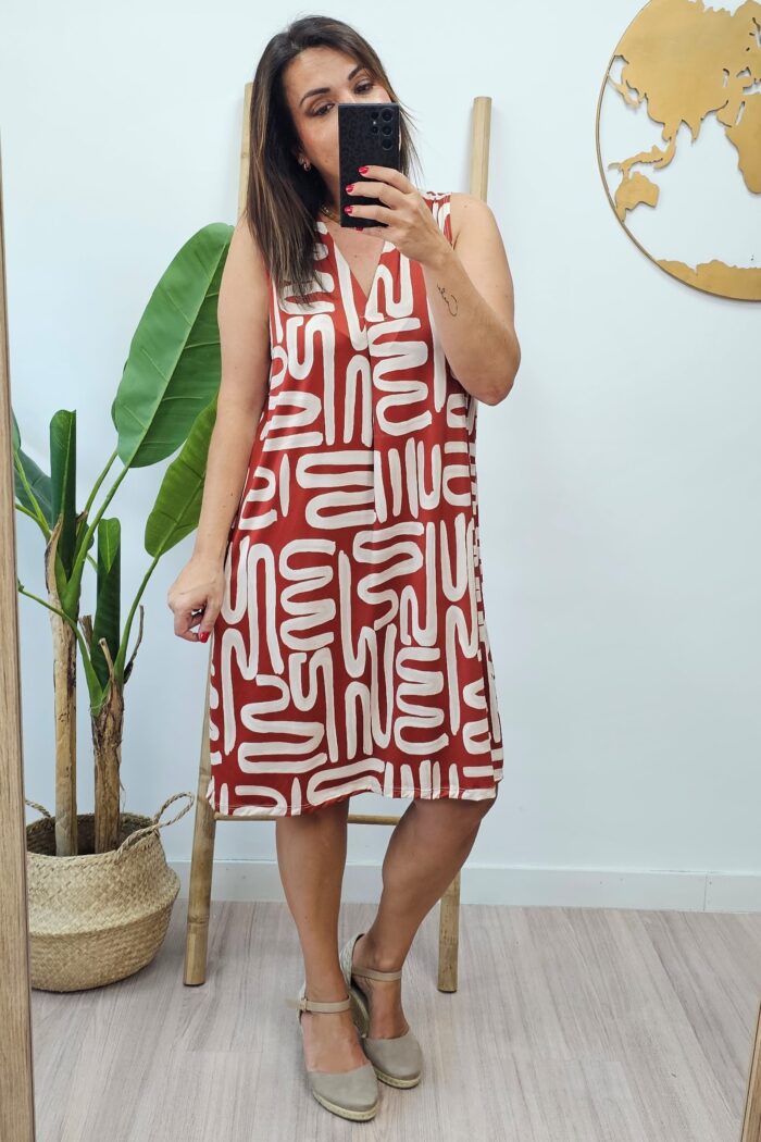 Vestido Punto Azteca Teja