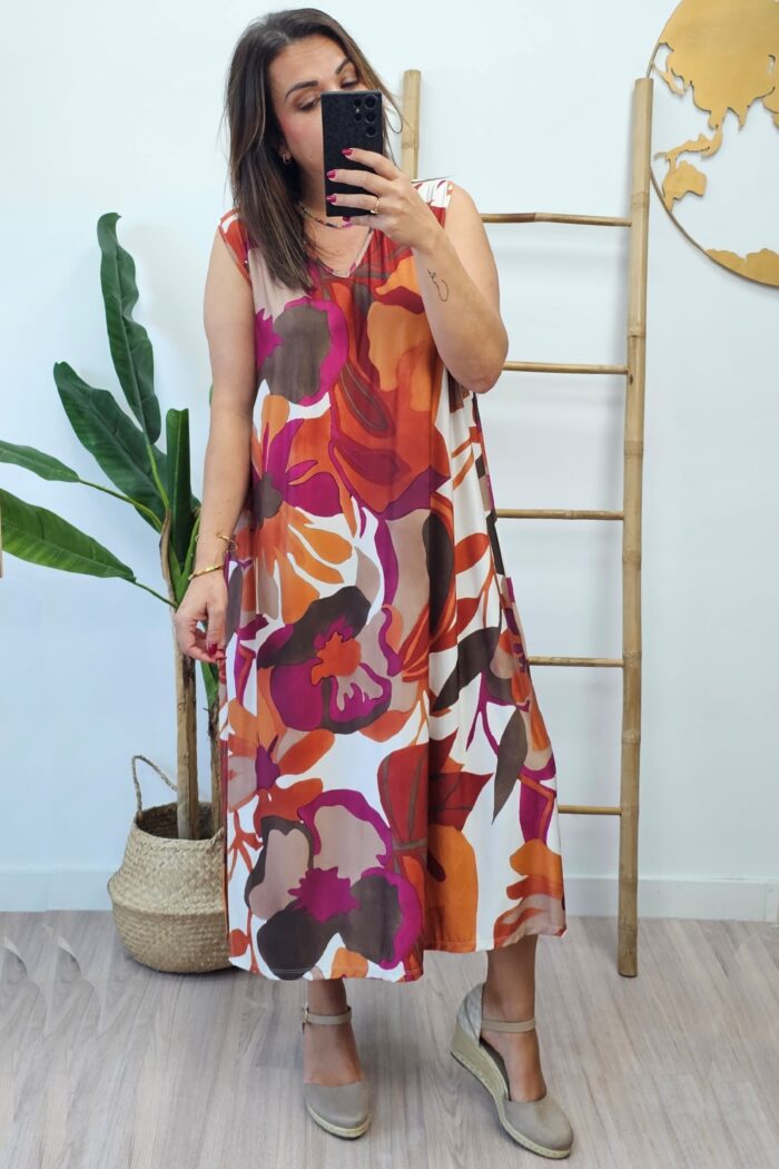 Vestido Largo Punto Flores