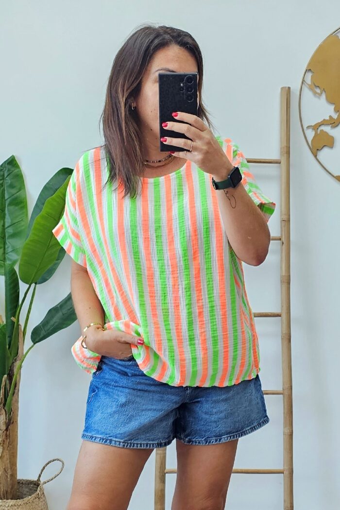 Blusa Rayas Neon Naranja