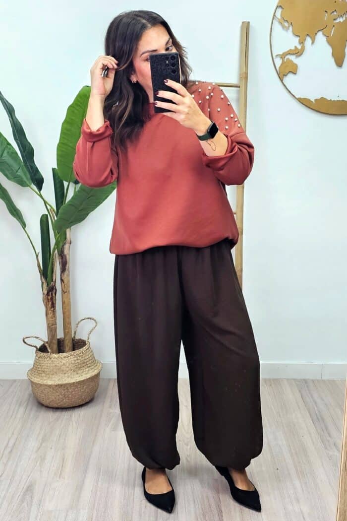Pantalon Bombacho Crep Marron