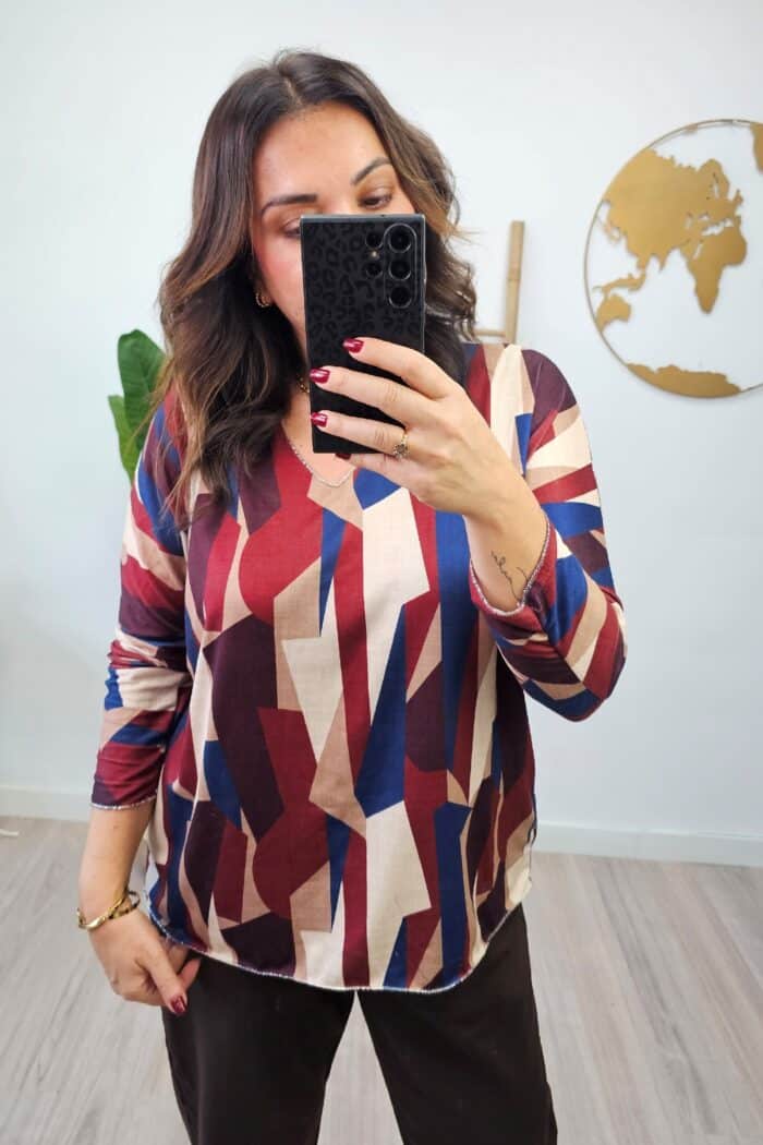 Jersey Fino Geometric Burdeos