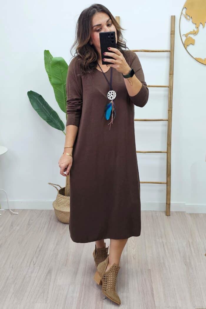 Vestido Largo Punto Marron