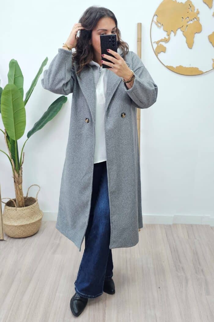 Abrigo Largo Capucha Gris