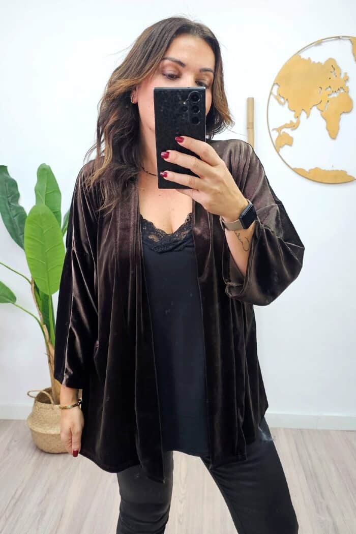 Kimono Terciopelo Marron