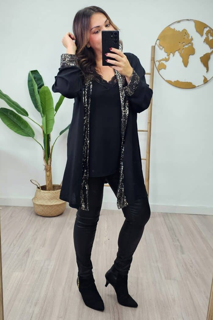 Kimono Largo Lentejuelas Negro