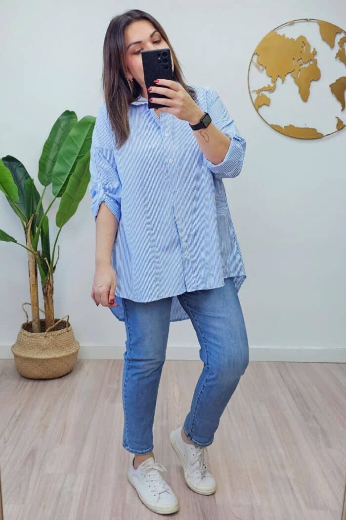 Blusa Larga Rayas Azul
