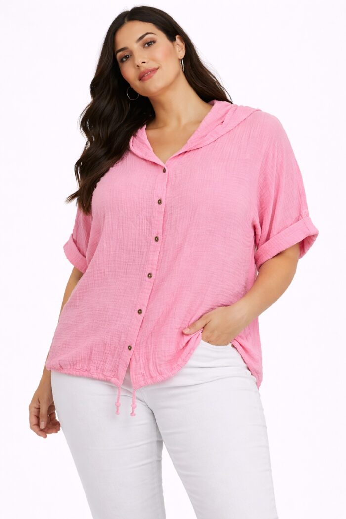 Camisa Capucha Viscosa Rosa