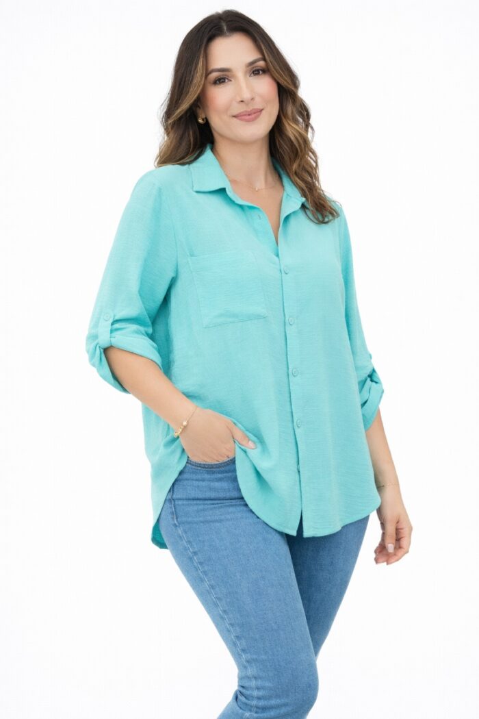 Camisa Larga Basic Aguamarina