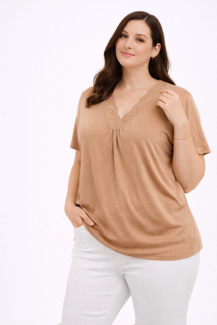 Top Encaje Punto Camel