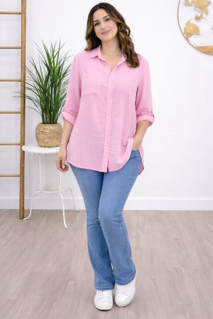 Camisa Larga Basic Rosa
