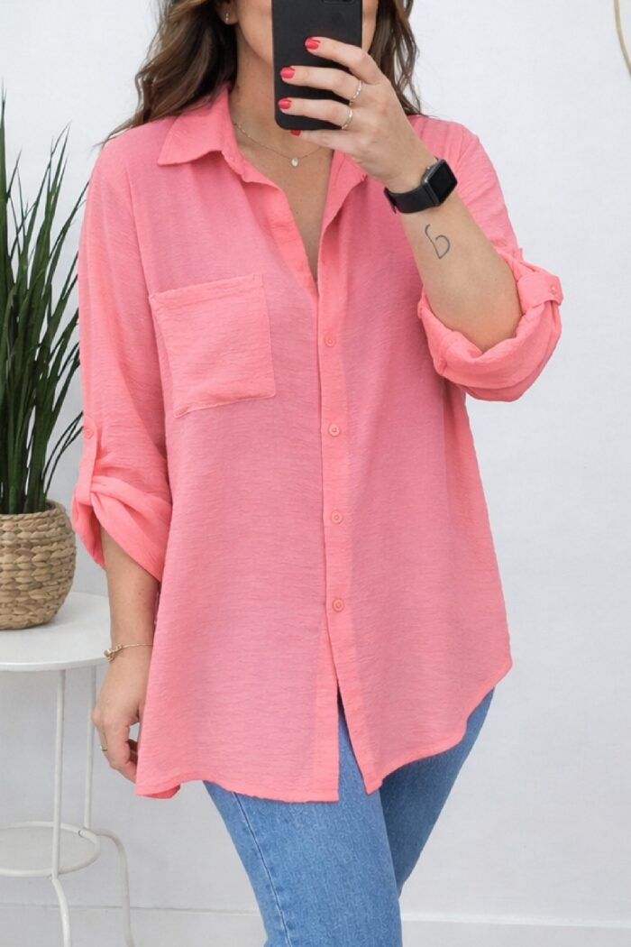 Camisa Larga Basic Rosa Intenso