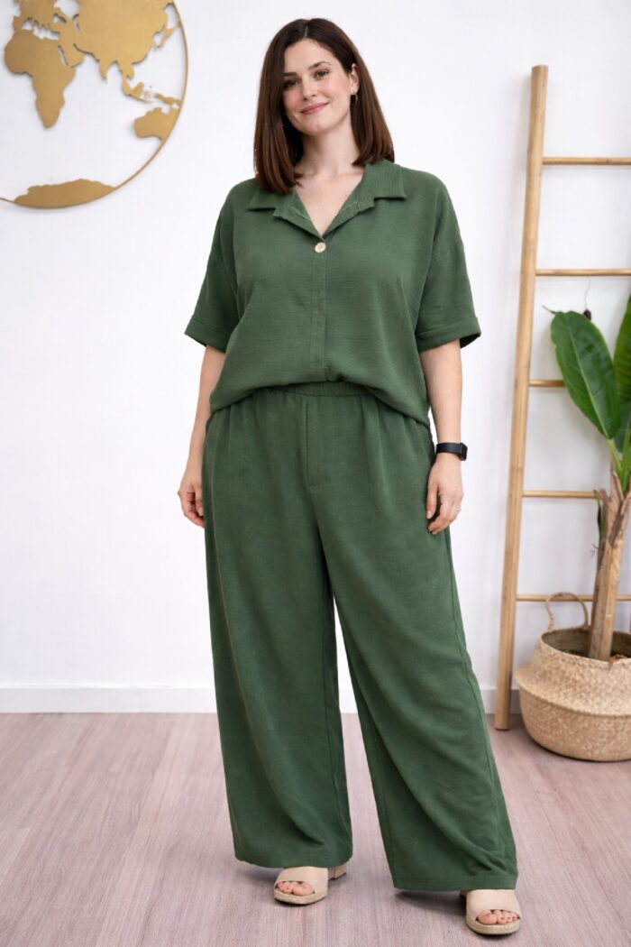 Conjunto Crep Boton Kaki