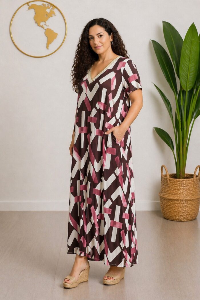 Vestido Punto Trazos Marron