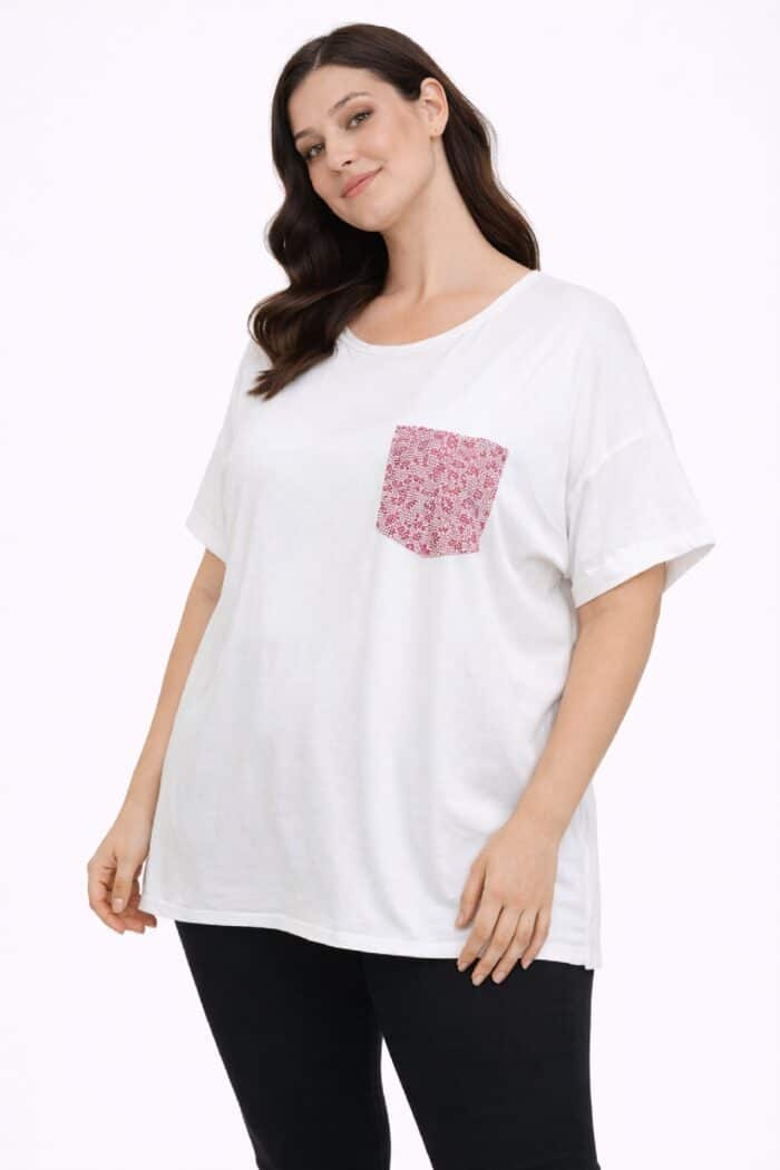 Camiseta Bolsillo Strass Blanca