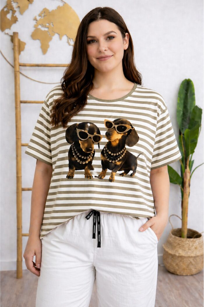 Camiseta Rayas Dog Kaki