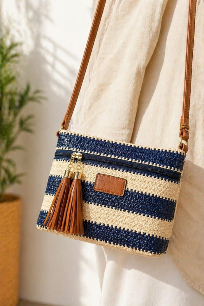 Bolso Rafia Rayas Azul