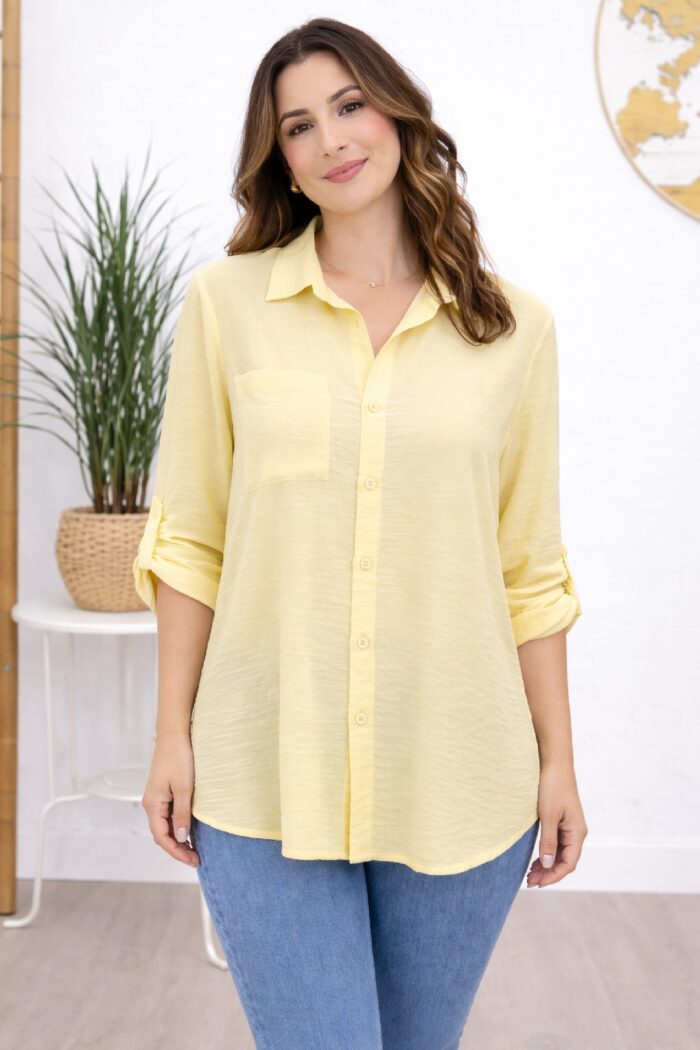 Camisa Larga Basic Amarillo pastel