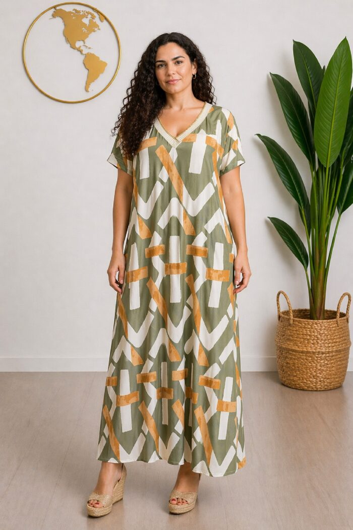 Vestido Punto Trazos Kaki