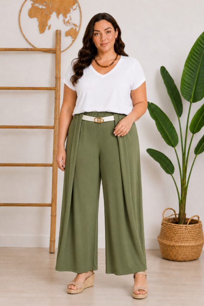Pantalón Ancho Cinturón Kaki