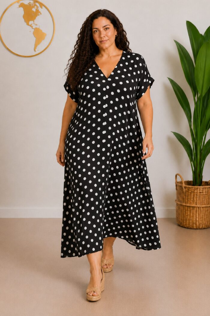 Vestido Viscosa Bolsillos Topos