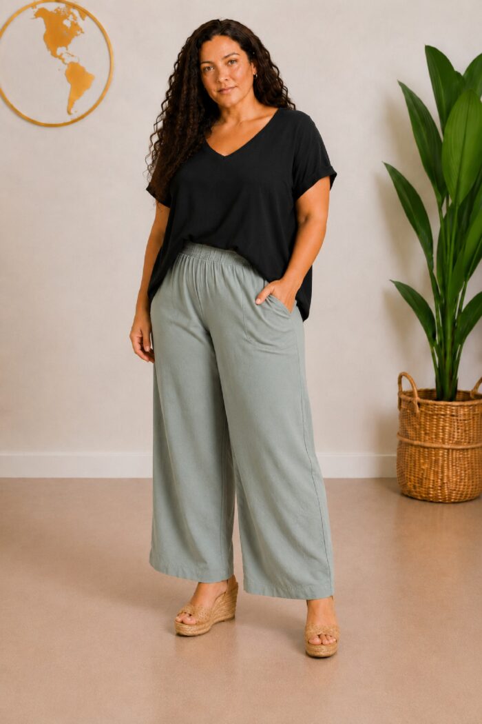 Pantalon Viscosa Ancho Kaki