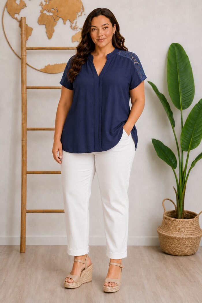 Blusa Plus Encaje Marino