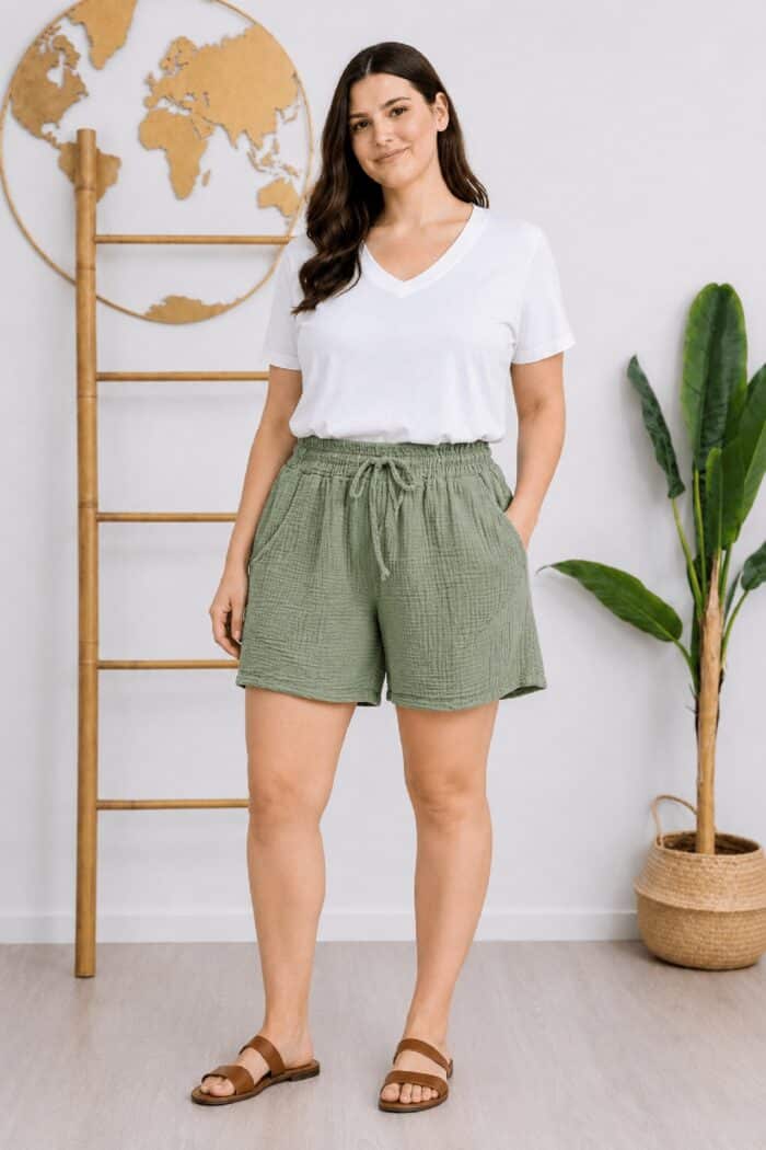 Pantalon Corto Viscosa Kaki
