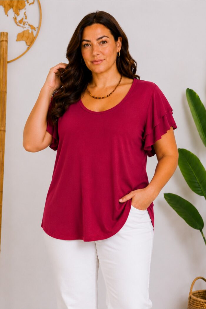 Top Basic Volantes Burdeos