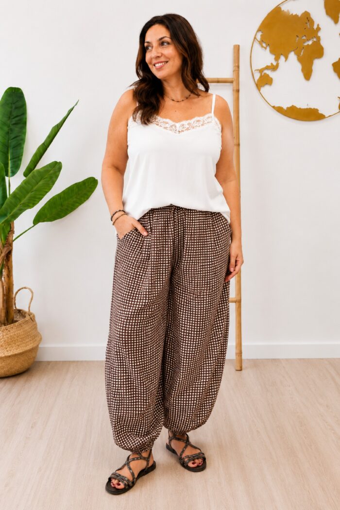Pantalon Bombacho Vichy Marron