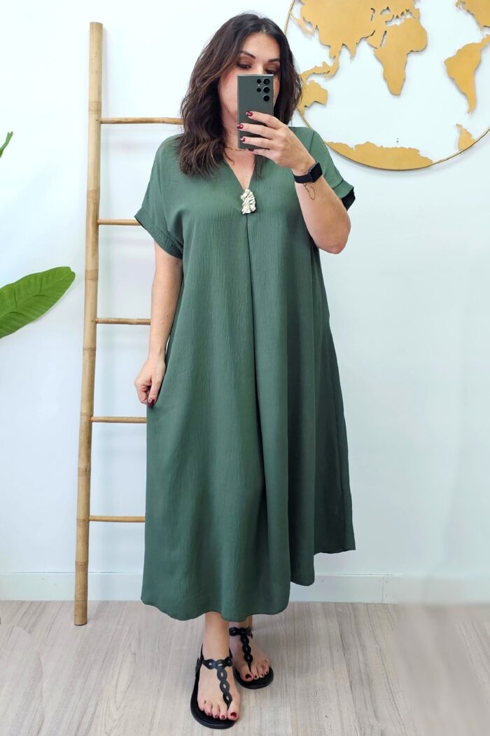 Vestido Crep Largo Kaki