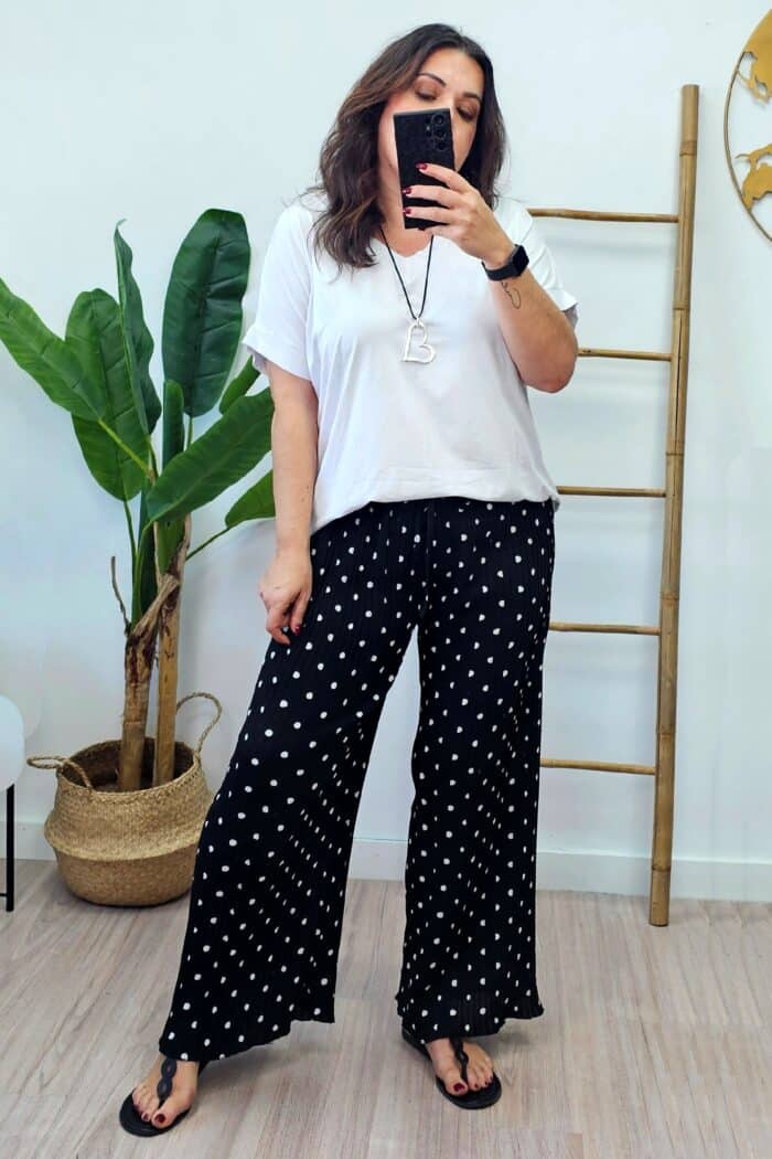 Pantalon Plisado Negro Topos