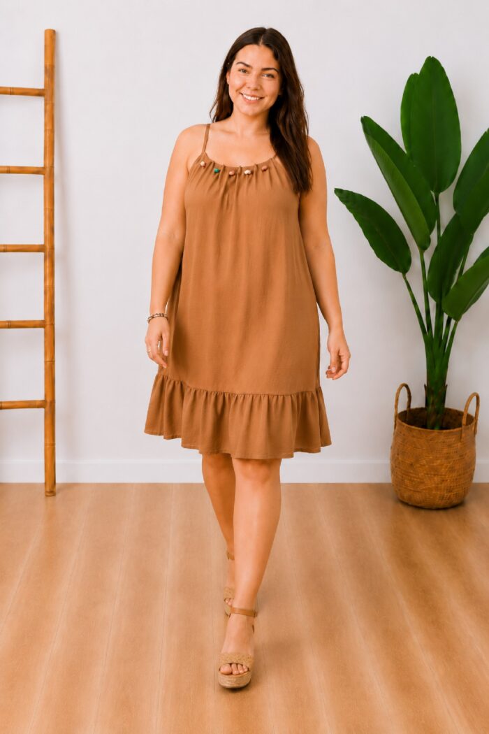 Vestido Abalorios Camel