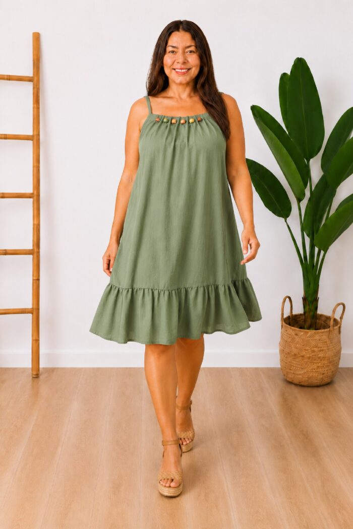 Vestido Abalorios Kaki