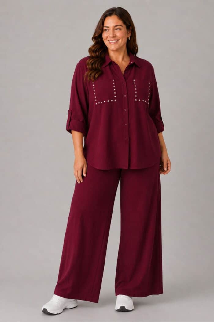 Conjunto Crep Bolsillos Burdeos