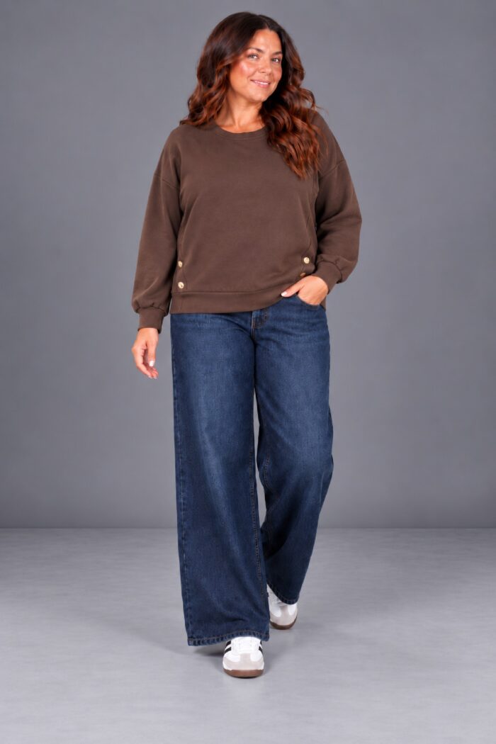 Sudadera Botones Dobles Marron