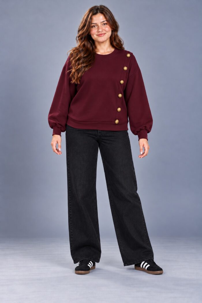 Sudadera Botones Burdeos