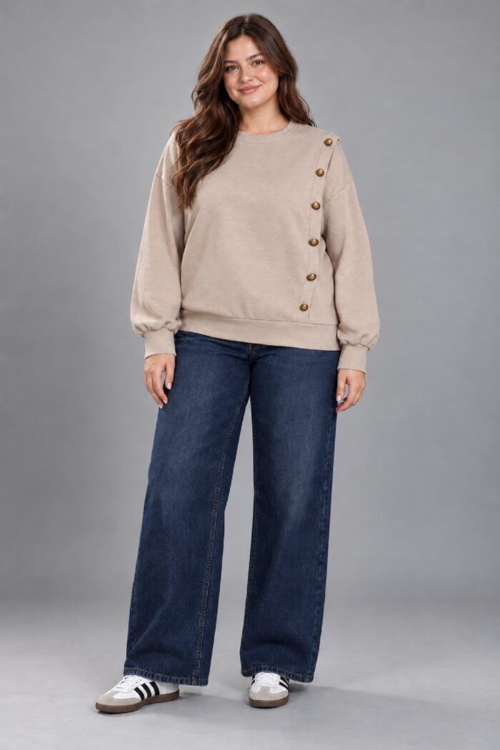Sudadera Botones Taupe
