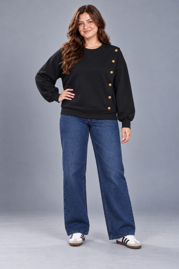 Sudadera Botones Negra